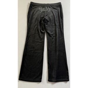 Juicy Couture Black Velour Bling Rhinestone Logo Flare Track Pants Size L Y2K